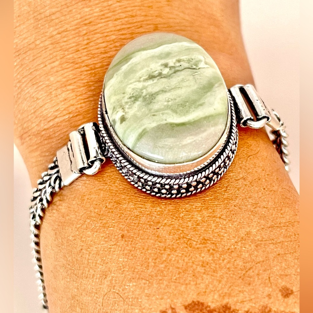 Green Larsonite “Petrified Bog Wood” Bracelet